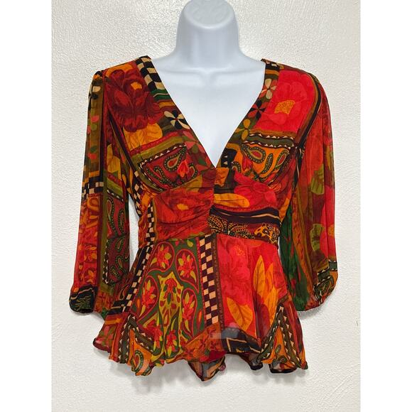 Farm Rio for Anthropologie Babydoll Tunic Top XXS Boho Hippie Crunchy Festival